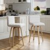 Pair of Contemporary Bar Stools Featuring Backs, Rotating Counter-Height Design, Upholstered Fabric for Kitchen Islands, Sturdy Wooden Legs, Ideal for Home Kitchens And Pubs