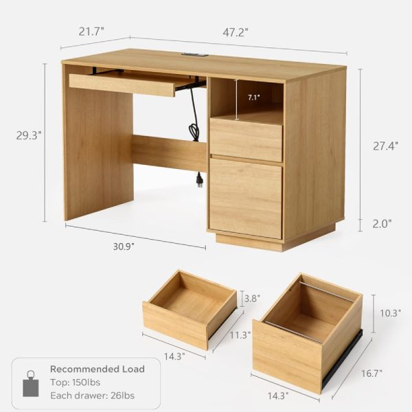 product-open-217de7e0477c48e48f5f80fc5a31e957-goods 47" Office Desk, Farmhouse Executive Desk with File Drawer& Outlet, Wood Computer Desks with Keyboard Tray, Workspace for Study Writing