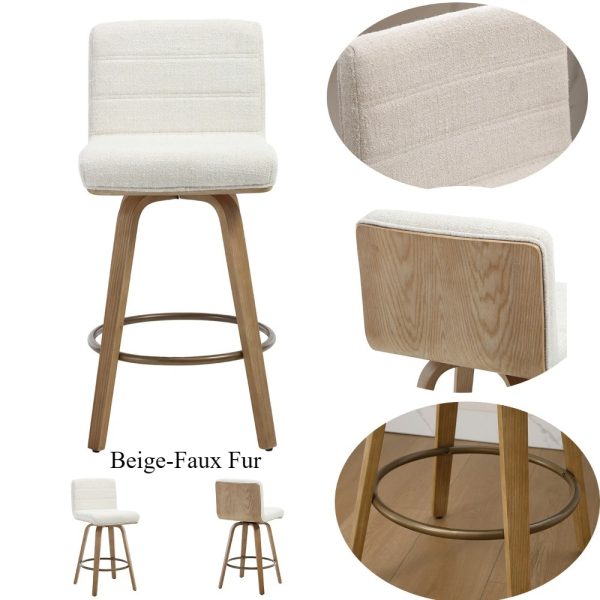 Pair of Contemporary Bar Stools Featuring Backs, Rotating Counter-Height Design, Upholstered Fabric for Kitchen Islands, Sturdy Wooden Legs, Ideal for Home Kitchens And Pubs