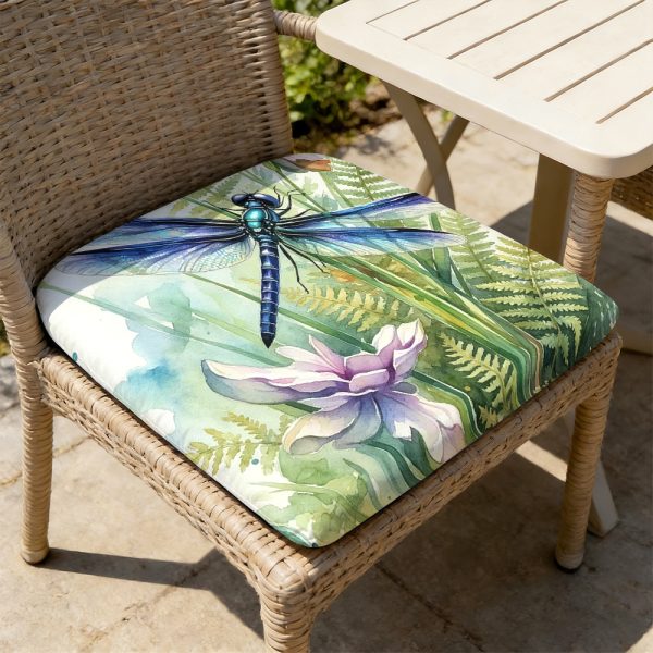product-open-2212de60b1be49d38db45f40eafaad98-goods 1pc Silent Winged Dragonfly Pattern Courtyard Chair Seat Cushion, Indoor And Outdoor Seat Cushions, Back Cushions, Size 19.7*17.7*1.57inch, Suitable for Garden Chairs, Office Chairs And Floor Seats. Soft And Comfortable