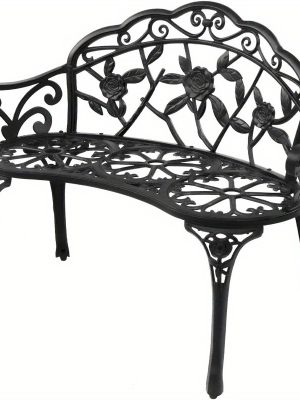 Bonnlo Outdoor Bench with Cast Frame - Metal Bench, Small 2-Seater Suitable for, Porch, Yard, Park - Assembly, Low-Maintenance Outdoor Furniture