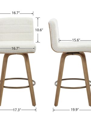 Pair of Contemporary Bar Stools Featuring Backs, Rotating Counter-Height Design, Upholstered Fabric for Kitchen Islands, Sturdy Wooden Legs, Ideal for Home Kitchens And Pubs