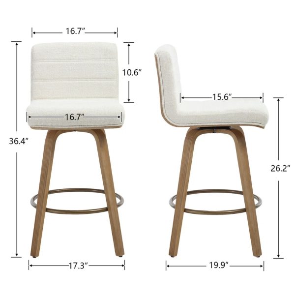 Pair of Contemporary Bar Stools Featuring Backs, Rotating Counter-Height Design, Upholstered Fabric for Kitchen Islands, Sturdy Wooden Legs, Ideal for Home Kitchens And Pubs
