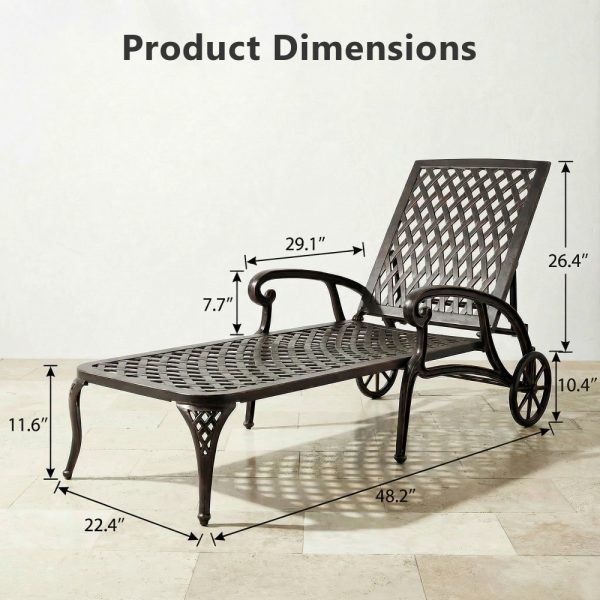 product-open-2306e8f1adf84fc2a3375fed04c51996-goods Andehomy Cast Aluminum Outdoor Lounge Chair on Wheels, Patio Recliner with Adjustable Backrest in 3 Positions, Perfect for Poolside Relaxation, Bronze And White Color