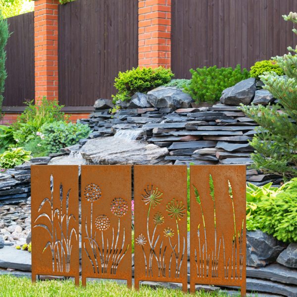 4pcs Rural Reed Dandelion Garden Decoration Screens, Courtyard Decoration, Spring Fence Decoration, Spring Garden Decoration, Outdoor Sculpture Decoration, Garden Privacy Screen