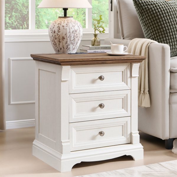 product-open-2358284afac241918bb629333d35ba34-goods 24" Wide 3-Drawer Storage Cabinet, 26" Tall Farmhouse 3-Drawer Side Table, Solid Wood Roman Column Style End Table, Universal Corner Table for Bedroom, Living Room And Hallway, Sofa & Console Tables Sofa & Console Tables Accent Furniture
