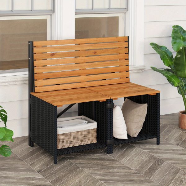 product-open-23a9951e86154221abb7923f3343d133-goods LIFEZEAL 2-in-1 Outdoor Convertible Bench, Transforming Interchangeable Picnic Table Garden Loveseat, PE Rattan Acacia Wood Foldable Table and Chairs Set with Metal Frame, for Porch Backyard & Deck