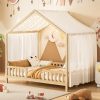 product-open-245ddce5aa9342b6b997ff4b6d3a1eca-goods Full Bed Frame for Kids, House Shape Bed Frame with High Railings, Wood Kids Bed with Roof, Kid Full Bed, Natural