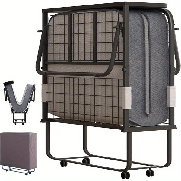 product-open-247d44f435d349db9c650aa3ad8720aa-goods Folding Bed with 4 Inch Memory Foam Mattress, Single Rollaway Bed for Guests, Space Saving Portable Bed with Lockable Wheels, Easy Assembly& Moving, 75 x 31(Standard)