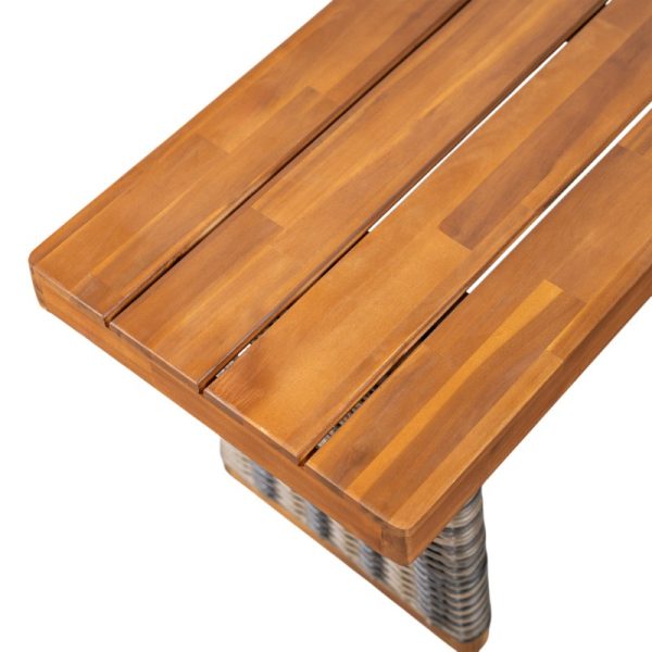 product-open-24c690560ffe48e6ac3eb0a50355aee4-goods Outdoor 1pc Acacia Wood Bench, Teak Finish+ Grey Wicker