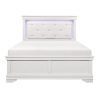 Classic Style Queen Bed with White End, Featuring Button-Tufted Upholstered Headboard And Faux Alligator Patterned Panels