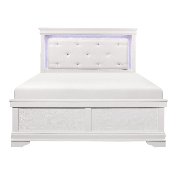 Classic Style Queen Bed with White End, Featuring Button-Tufted Upholstered Headboard And Faux Alligator Patterned Panels
