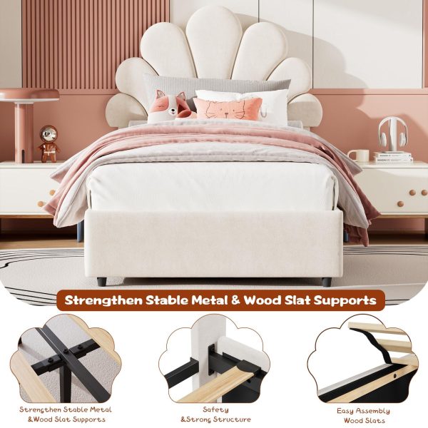product-open-24eb6950d78a4040882e57929432a1d7-goods Twin Size Bed Frame Suitable for Kids Girls Boys - Upholstered Princess Platform Bed with Headboard & 2 Storage Drawers, Solid Wood Slat Support, No Box Spring Needed, Easy Assembly, Modern Minimalist Furniture for Boys and Girls