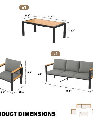 Modern 4/5/7pcs Metal Patio Furniture Set, Outdoor Conversation & Pub Table Set with Coffee Table for Porch, Balcony and Sunroom, Gray