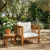 product-open-25d86601c7a94ea99606339dbe0040c1-goods Outdoor Acacia Wood Club Chair with Modern Square Arms, Patio Chair with Thick Cushion, Adjustable Leveling Feet for Poolside, Backyard And Deck, Beige Cushion