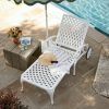product-open-261c746459514eb2a1e56afe4a2a6722-goods Andehomy Cast Aluminum Outdoor Lounge Chair on Wheels, Patio Recliner with Adjustable Backrest in 3 Positions, Perfect for Poolside Relaxation, Bronze And White Color