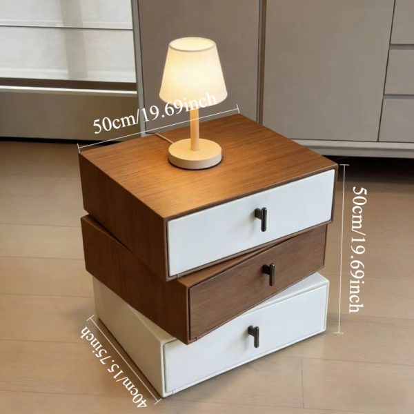 product-open-266087f832534fb39078f04958b67d7c-goods This Modern Three-Layer Wooden Bedside Table Features a Minimalist Design in White And Walnut Wood. It Offers Ample Storage Space for The Bedroom, Is Structurally Stable, Easy to Assemble, And Has a Scratch-Resistant Easy Decorative End