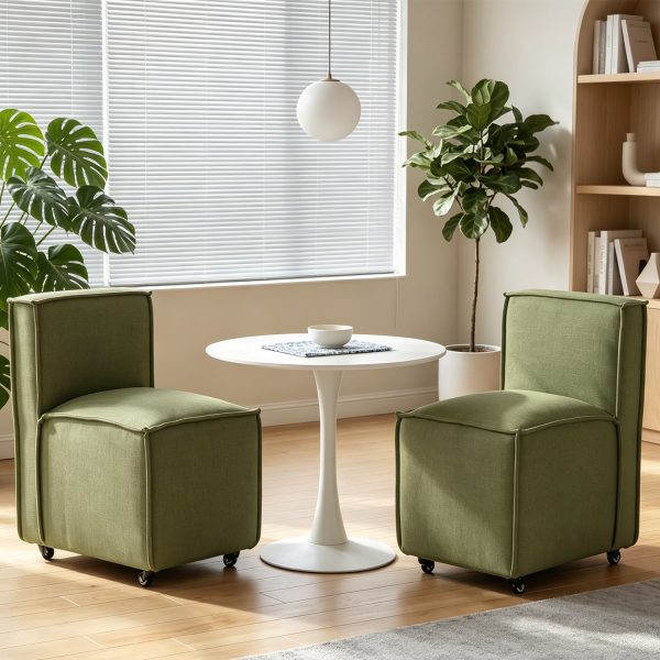 product-open-267cff836b3f4003be7e90d968ee8560-goods Set of 2 Modern Dining Chairs with Casters Armless Rolling Dining Chairs with Rollers for Kitchen and Dining Room, Removable Cover, Minimalist Style, Specific Style