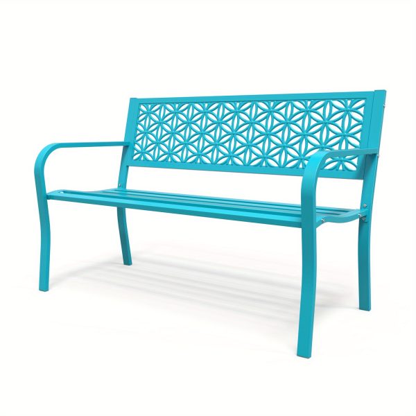 product-open-267ec3680fd3457fa6dcb4c249a2ab93-goods 50" Outdoor Bench Metal with Floral Back, Garden Bench Front Porch Bench for Yard Patio Entryway Park Outside, 800lb Capacity