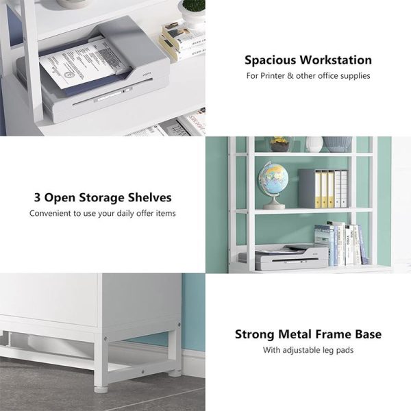 product-open-26fc9c139fce4d5da18a690e3716cd6e-goods LustreC 2 Drawer Vertical File Cabinet with Lock & Bookshelf, Letter Size Large Modern Filing Cabinet Printer Stand with Open Storage Shelves for Home Office, White