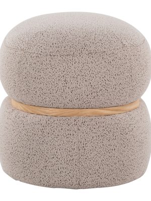 Contemporary Ottoman in Beige Fabric And Natural