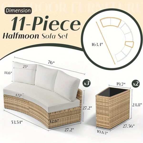 product-open-2824652280d84eb2b03bbe8b1ff93032-goods Patio Furniture Set 3-Seater/9-Seater Half Moon Sectional Outdoor Sofa with Cushions And Wedge Table for Patio Pool Balcony