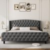 product-open-28269276f1874b309cb270845fd85020-goods Modern Queen Platform Bed Frame with Wingback Headboard - Cream Beige Suede Upholstery, Deep Button Tufted, Sturdy Slats & Noise-Free Base, No Box Spring Required, Easy Assembly Suitable for Luxury Bedroom Furniture