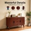 product-open-284f82e2440d4765b3be9d702dd6d786-goods 47. 3" Mid Century Modern Sideboard Buffet Cabinet, Kitchen Buffet Cabinet with Solid Wood Frame Legs and Wooden Handle, Storage Cabinet with 2 Doors and 3 Drawers for Kitchen, Dining, Living Room, Walnut