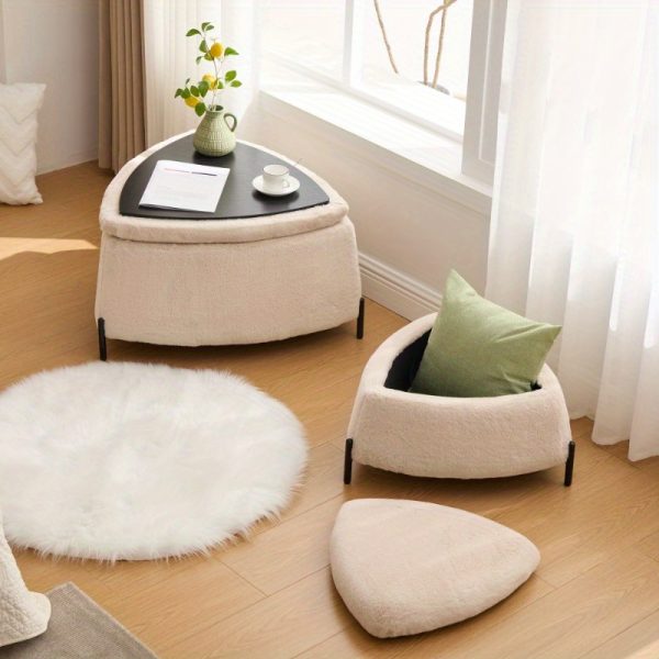 product-open-2862eb8bdadf4c42a2e173a7bc47af87-goods 29.9"Wide 2 - Piece Upholstered Storage Ottoman Set Footrest Shoe Changing Stool with Metal Legs, Faux Fur Foot Stool Coffee Side Table With Reversible Lid for Living Room Bedroom Entryway. Light Camel