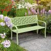 product-open-289e898f9b8748d6977f9f392c448e18-goods 50" Outdoor Bench Metal with Floral Back, Garden Bench Front Porch Bench for Yard Patio Entryway Park Outside, 800lb Capacity