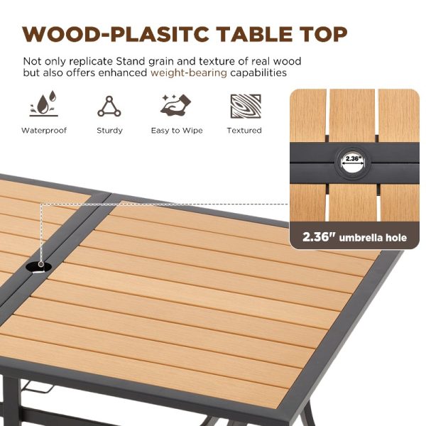 product-open-28c4df9bdd034c7fbc5a8be552a59444-goods Outdoor Dining Set for Seven, Featuring a Rectangular Table with an Umbrella Hole And Six Rattan Chairs, Suitable for All Weather Conditions, Perfect for Your Backyard, Lawn, Or Garden
