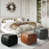 Leather Ottoman, Handmade Stuffed Square Ottoman, Genuine Leather Pouf, Foot Rest Pouf, Comfortable Soft Seating for Living Room& Bedroom(Brown, Black, Grey, Square)