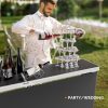 Bonnlo 78 Inch Mobile Bar Table with 2 Tier Shelves Portable Bar Table with Black Skirt for Outdoor Events Party Camping Picnic Mobile Bartending Station Black/ White/ Natural Garden Patio Dining Tables