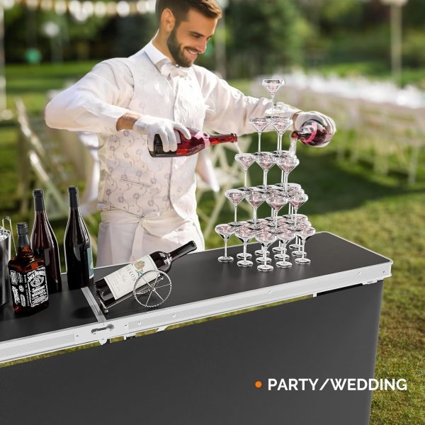 Bonnlo 78 Inch Mobile Bar Table with 2 Tier Shelves Portable Bar Table with Black Skirt for Outdoor Events Party Camping Picnic Mobile Bartending Station Black/ White/ Natural Garden Patio Dining Tables