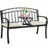 [Outdoor Patio Bench] Outdoor Patio Garden Bench Peacock Feather Backrest, Cast Iron Frame, Comfortable Seat for Yard, Porch, or Park