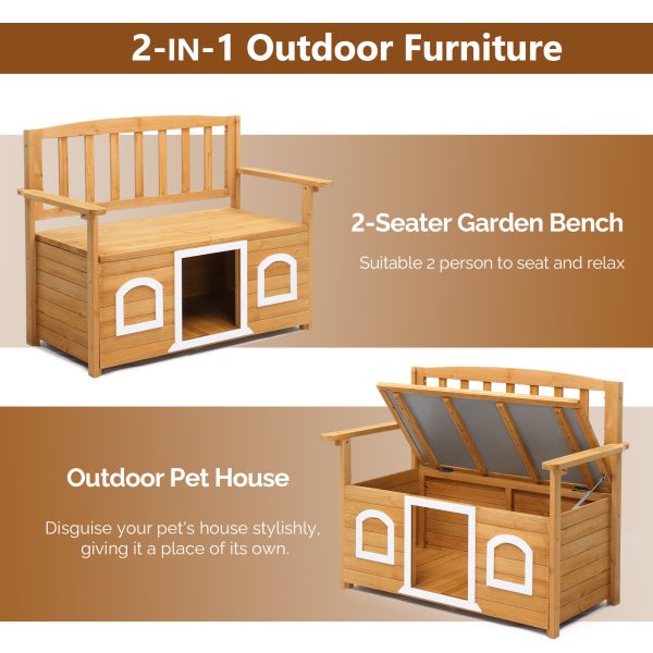 Wooden Bench for Outdoors, Versatile Garden Furniture with Dog Shelter and Storage Area, Ideal for Patios, Yards, and Verandas