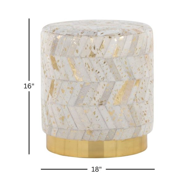 product-open-2a4ff907eee44c3993aaf408f87b3b09-goods Leather Ottoman in Golden Metal and Ivory Leather with Golden Splatter