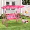 COSTWASY Kids Patio Swing, 2-Seater Swing Chair w/ Metal Stand & Adjustable Canopy, Outdoor Mini Swing w/ Safety Belts for Kids over 3, Porch Seating Solution, Adjustable Canopy Swing, Adjustable Canopy Design, Sturdy Metal Stand, Robust Swing Mechanism, Parents Of