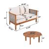 2pcs Acacia Patio Furniture Set, Outdoor Unique Tub Design Loveseat with Woven Rope Table, Deep Seating with Soft Cushions for Porch, Garden, Backyard, Balcony, Teak End And Beige Cushion