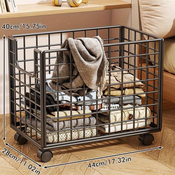 product-open-2b06fc0aaeb1435db8dc803273f1163d-goods 1pc Metal Storage Basket With Wheels, Multifunctional Organizer For Laundry, Bathroom And Kitchen, Without Lid, Home Organization Baskets, Boxes And Containers, Shelf Baskets