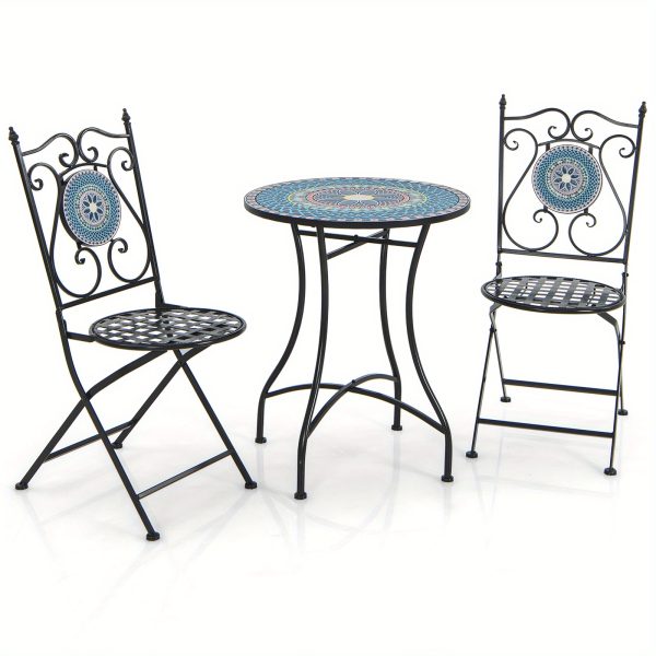 product-open-2b42bce0c64e4df1b1904cfbe6fa792c-goods GYMAX 24 Inch Patio Bistro Table, Mosaic Round Table w/ Ceramic Tile Tabletop, Heavy-Duty Metal Structure, Decorative Outdoor Dining Table for Backyard, Garden, Porch, Living Room