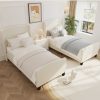 product-open-2b8e8b8543db4875872c47f1f1bd3edf-goods Twin Size Bed Frame with 49. 21"High Back Upholstered Headboard and 27. 17" High Footboard, Teddy Velvet, 12 Slat Support, Solid Wood Feet, No Box Spring Needed White