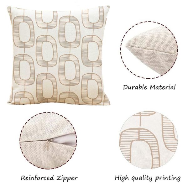 Outdoor Pillows 2pcs Set with Insert Hand-Drawn Beige Abstract Link Pattern Decorative Outdoor Cushion, 17.72inch Square Throw Pillow for Patio, Garden, Sofa, Bed, Breathable Fabric Cover with Hidden Zipper, Weather-Resistant