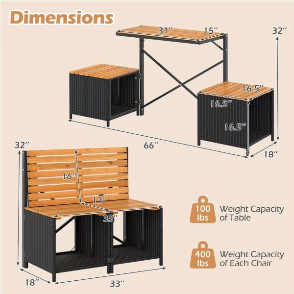product-open-2bf830dae8574da5999411863ce85221-goods LIFEZEAL 2-in-1 Outdoor Convertible Bench, Transforming Interchangeable Picnic Table Garden Loveseat, PE Rattan Acacia Wood Foldable Table and Chairs Set with Metal Frame, for Porch Backyard & Deck