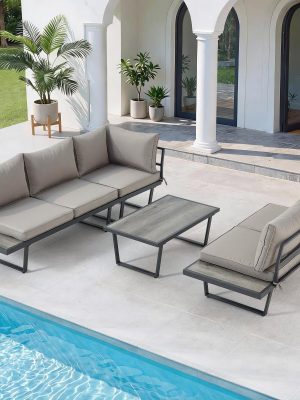 4pcs Outdoor Conversation Set with Coffee Table, Outdoor Patio Furniture for Garden, Balcony, Poolside, Courtyard & Backyard, Weather-Resistant
