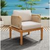 product-open-2c5eea6dc67e4800b4b4e481103b4c9f-goods Outdoor Acacia Wood Rope Club Chair, Waterproof Cushioned Patio Dining Chair, Weather Resistant Patio Lounge Chair for Backyard Garden Porch Balcony, Easy Assembly Deep Seat Conversation Accent Chair with Removable Washable Beige Teak Cushion