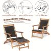 MULTIGOT 2pcs Patio Rattan Folding Lounge Chair Table Acacia Wood W/Retractable Footrest