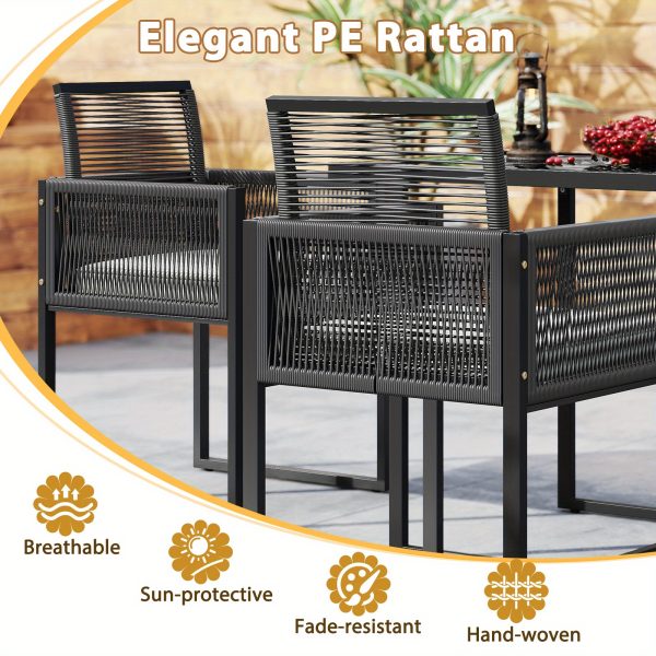 product-open-2d20a0689eb1431a9f2633463cfb27c7-goods LIFEZEAL 3pcs Patio Dining Set, Outdoor Space-Saving PE Wicker Bistro Set with Cushions, Patio Tempered Glass Top Table and Chairs Set for Porch, Garden and Backyard