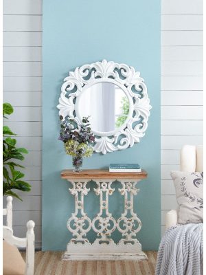 32"x12"x32" Classic Vintage Console Table with Brown Top & White Wash - Sturdy Legged Entryway Table Suitable for Hallway,, Foyer, for Modern or Traditional Decor