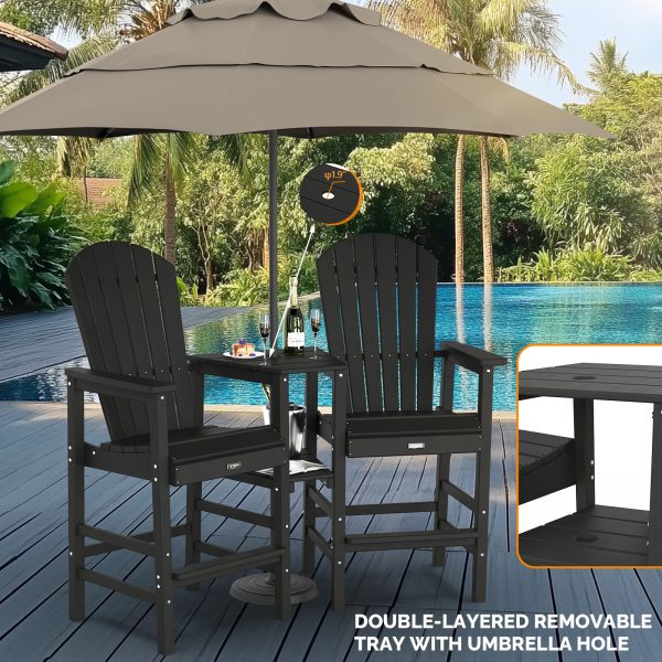 product-open-2db31aaffc6c43d68617a94f9c90d0b6-goods 2pcs High-legged Adirondack Chair Set, All-weather High-density Polyethylene (HDPE) Bar Stool, Outdoor Chair with Double Tray and Parasol Opening, Suitable for Balconies, Poolside, Backyards, and Patios.